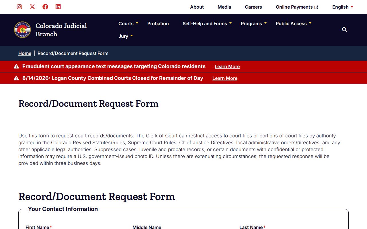 Lincoln County court docket and court record request form