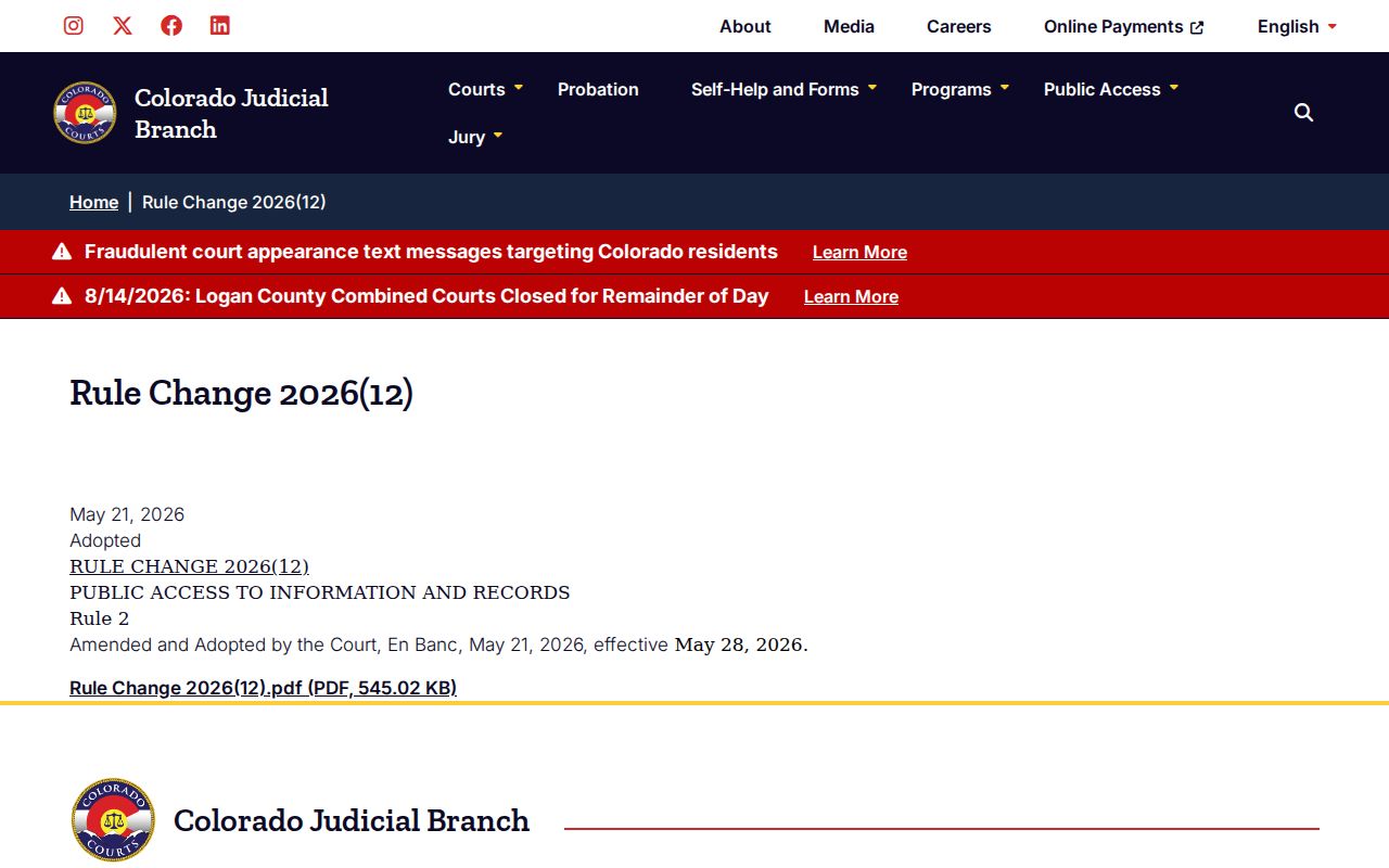 Lincoln County civil docket 2026 public access rule amendment