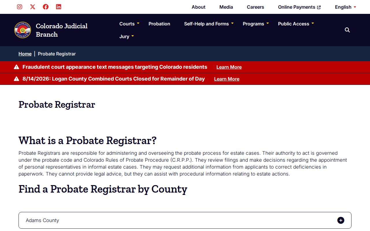 Lincoln County court dates and statewide probate registrar directory