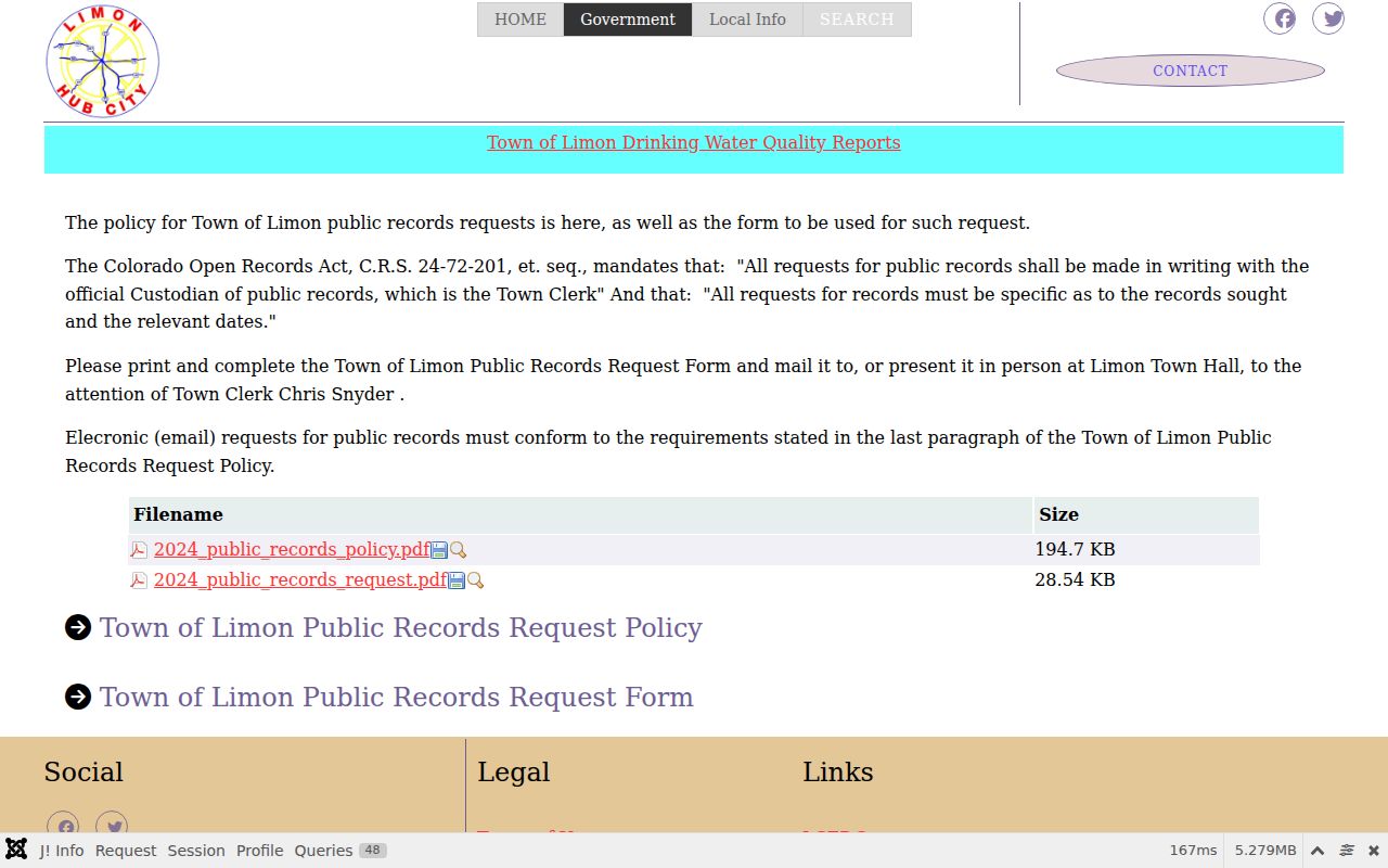 Limon court docket distinction from the Town public record request policy